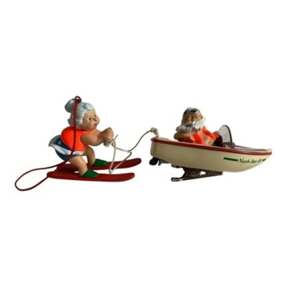 Hallmark Keepsake 1995 Santa Mrs Claus Water Skiing North Star 95 Ornament VG